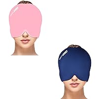 ComfiTECH Migraine Ice Head Wrap, Headache Relief Hat for Migraine Cap for Tension Puffy Eyes Migraine Relief Cap for Sinus Headache and Stress Relief Cold Compress (Medium Blue & Pink)
