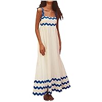 Your Orders Women's Boho Spaghetti Strap Dress Summer Maxi Dress Rickrack Trim A-Line Sundresses 2024 Casual Flowy Sundress Women's Plus Size Clothing White