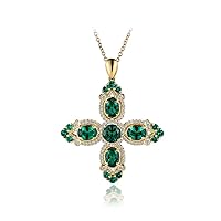 14K Gold Plated Nano Crystal 925 Sterling Silver Womens Cross Necklace Filigree Religious Pendant Necklace Christ Jewelry 18 Inches Gift for Her