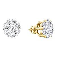 The Diamond Deal 14kt Yellow Gold Womens Round Diamond Flower Cluster Screwback Stud Earrings 2.00 Cttw