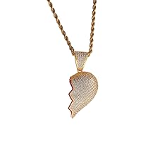 Jewelry Iced Out Two-and-a-half Heartbreak Combination Pendant 18K Gold Plated Chain Bling CZ Simulated Diamond Hip Hop Necklace for Men Women