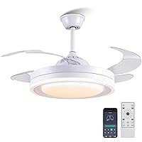 Asyko Retractable Ceiling Fan with Lights-Dimmable Modern Retractable Ceiling Fans with APP Control and Remote Control- 42'' Enclosed Ceiling Fans with LED Lighting，Ceiling Fans for Bedroom