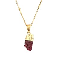 Guntaas Gems July Birthstone Raw Rough Ruby with Beaded Chain Necklace Pendant Brass Gold Plated Necklace Pendant Gift