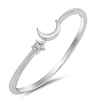 Cute Thin Crescent Moon Star Space Sterling Silver Ring Sizes 1-13