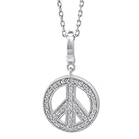 925 Sterling Silver Peace Sign Round Cut Pave Set 0.05 dwt Diamond Necklace