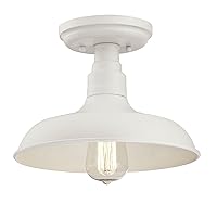 Design House 579631 Kimball Industrial Farmhouse 1-Light Indoor Semi-Flush Ceiling Mount Light with Metal Shade for Kitchen Hallway Dining Room Bedroom, Antique White