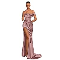 One Shoulder Satin Mermaid Prom Dresses - 2024 Bridesmaid Dresses Formal Evening Gown with Slit