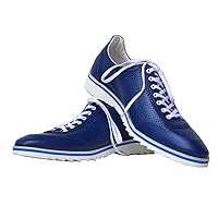 Peppe Bluello - Handmade Italian Mens Color Navy Blue Fashion Sneakers Casual Shoes - Cowhide Smooth Leather - Lace-Up