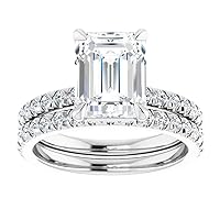 JeweleryArt 3 CT Emerald Cut VVS1 Colorless Moissanite Engagement Ring Set, Wedding/Bridal Ring Set, Sterling Silver Vintage Antique Anniversary Promise Ring Set Gift for Her