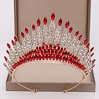 hair jewelry crown tiaras for women Trendy Silver Color Rhinestone Crystal Big Crown Bridal Wedding Tiara Women Beauty pageant Bridal Hair Accessories Jewelry (Metal color : Red)