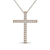 Petite Natural Diamond Cross Pendant (SI2-I1, G-H) 0.25 ctw 14K Gold. Included 16 Inches 14K Gold Chain.