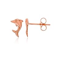 Solid 925 Sterling Silver Polished Dolphin Stud Earrings for Women and Girls | 7mm Gold Plated Hypoallergenic Studs