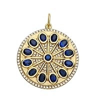 Designer Disc Diamond Blue Sapphire 925 Sterling Silver Charm Pendant,Handmade Pendant Jewelry,Gift