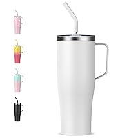 50oz Tumbler with Handle and Straw, Double Wall Vacuum Insulated Stainless Steel, Includes 2 Lids, Keeps Drinks Cold for 24 Hours, Travel Mug Fits Car Cup Holder