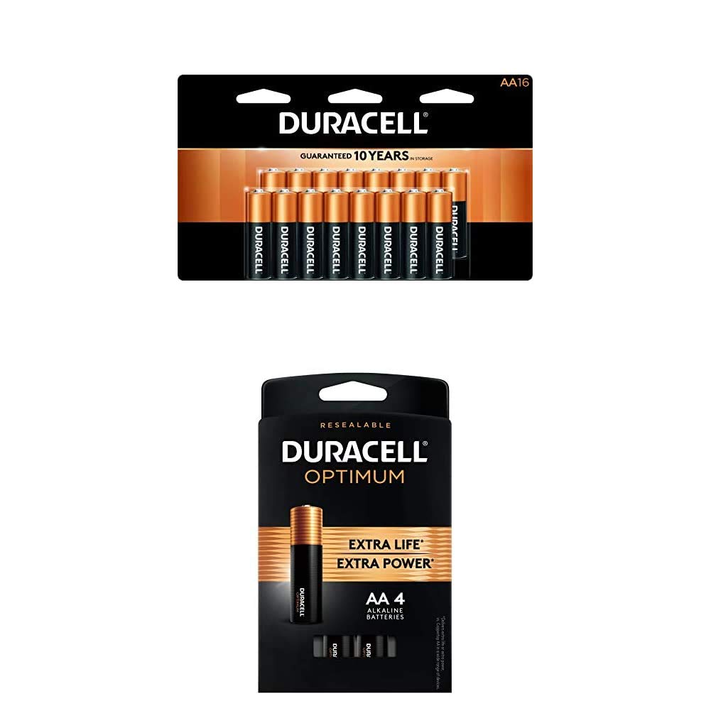 Duracell - CopperTop AA Alkaline Batteries 16 Count + Optimum AA Batteries | 4 Count | Long Lasting Double A Battery | Alkaline AA Battery