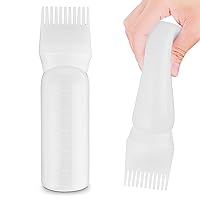 COMNICO Root Comb Applicator Bottle, 6 Ounce Plastic Squeeze Hair Dye Oil Applying Applicator Brush Cap with Graduated Scale, Portable Hair Color Dispenser (White)