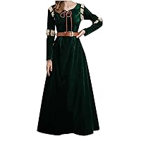 Women Princess Gown Medieval Renaissance Dress Long Sleeve Tunic Maxi Dress Floor Length Halloween Masquerade Dress