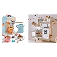 Play-Kitchen-for-Kids with 18 Pcs Toy Food & Kids Coffee Maker Wooden Kitchen Toys - 17Pcs Toy Coffee Maker Playset