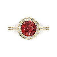 Clara Pucci 1.82ct Round Cut Solitaire halo Natural Scarlet Red Garnet designer Modern Statement with accent Ring Solid 14k Yellow Gold