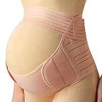 MOMMY O CLOCK Maternity Belt Pregnancy Support, 4 In 1 Breathable Pregnancy Belly Support Band, Adjustable Belly Brace for Waist Back Abdomen, Pre and Postpartum Band (X-Large, Beige)