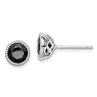 925 Sterling Silver Polished Black Sapphire Post Earrings Measures 8x8mm Wide Jewelry for Women