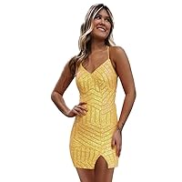 Lindo Noiva Short Sequin Homecoming Dresses for Teens Cocktail Dress Spaghetti Strap Prom Dress LNL504