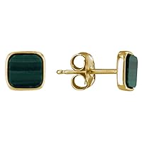 Gold Plated Studs Earrings Malachite Small Square