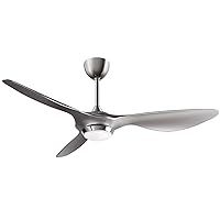 reiga 52 Inch Modern Smart Ceiling Fan with Light and Remote Control, Living Room Bedroom 3 Blade Propeller Ceiling Fans with Reversible Quiet DC Motor, Silver