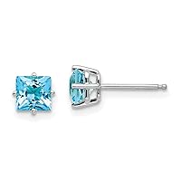 Swiss Blue Topaz Stud Marquise or Square Earrings in Real 14k White Gold
