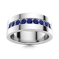 2.10Ctw Round Cut Sapphire Simulated Diamond 9 Stone Men's Ring 14K White Gold Plated