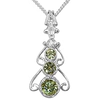 925 Sterling Silver Natural Peridot & Cubic Zirconia Womens Bohemian Pendant & Chain - Choice of Chain lengths