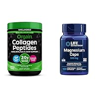 Hydrolyzed Collagen Peptides Powder, Life Extension Magnesium Caps, 500mg - Joint, Hair, Skin, Nail Support & Heart Health