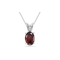 January Birthstone - Garnet Scroll Solitaire Pendant AAA Oval Shape in 14K White Gold Available from 7x5mm - 14x10mm