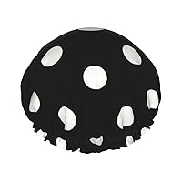Black And White Polka Dots Print Double Layer Waterproof Shower Cap, Suitable For All Hair Lengths (10.6 X 4.3 Inches)