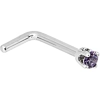 Body Candy Solid 14k White Gold 2mm Purple Cubic Zirconia L Shaped Nose Stud Ring 18 Gauge 1/4'