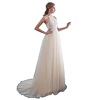 Champagne Lace Soft Tulle Beach Wedding Dress Sleeveless Bridal Gown El Vestido de Novia