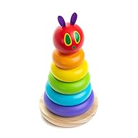 KIDS PREFERRED World of Eric Carle, The Very Hungry Caterpillar Wooden Stacker with Colorful Rainbow Rings, 7 Inch Stacking Solid Wood Educational Developmental Toy –Sorting and Stacking, Multicolor