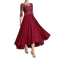 Lace Mother of The Bride Dresses for Wedding Scoop Neck Women's Mother of Groom Dress Tea Length Formal Evening Gowns
