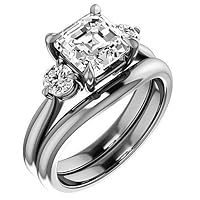 JEWELERYN Eternity Sterling Silver Ring Set, Engagement Ring for Women/Her, Anniversary Wedding Rings, 4-Prong Set, Colorless 2 CT Asscher Brilliant Moissanite Engagement Ring Set for Women/Her