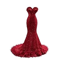 Sequins Evening Dress Mermaid Prom Dress Shower Celebrity Gowns Feather Chapel Train
