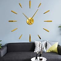 Ammunition Bullets Silent Quartz DIY Wall Clock with 3D Mirror Stciker Military Modern Design Home Decor Big Needles Watch Room Art Soldiers Gift(Gold)