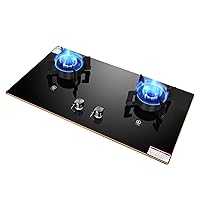 Tempered Glass Gas Stovetop, 2 Burners Gas Range Hob, Built-in Dual Burner Gas Cooktop for Home Kitchen RVs Apartments, Easy to Clean