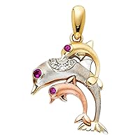 14k Yellow Gold White Gold and Rose Gold CZ Cubic Zirconia Simulated Diamond Dolphin Pendant Necklace 15x20mm Jewelry Gifts for Women