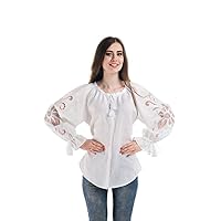 Embroidered Blouse Richelieu Cutwork Linen Boho Ethnic Style, New