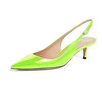 Women's 2 Inch Slingback Pointed Toe Slip On Patent Leather Buckle Strap Mid Heel Sandals Dress Shoes Prom