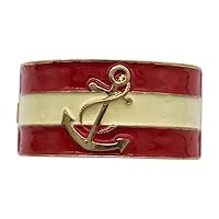 Women Gold Metal Cuff Bracelet - Nautical Fashion Jewelry Wrap Around Wrist Anchor Red Cream z119