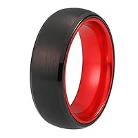 8mm Red Black Tungsten Ring Matte Finish Beveled Edges Wedding Band Ring-Free Engraving Outside and Inside
