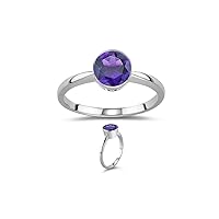 0.40 Cts of 5 mm AAA Round Amethyst Solitaire Ring in 14K White Gold