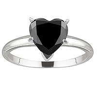 1.00 Ct of 5.60-6.43 mm AA heart Black Diamond Ring in 14K White Gold