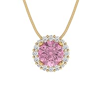 1.3ct Round Cut CZ Halo Pink Sapphire Pendant Necklace 18